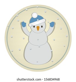 Christmas background with snowman, vector illustration.