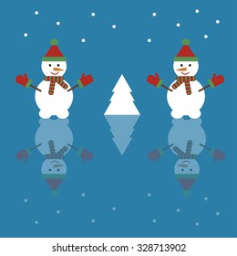Christmas background with snowman. Vector illustration