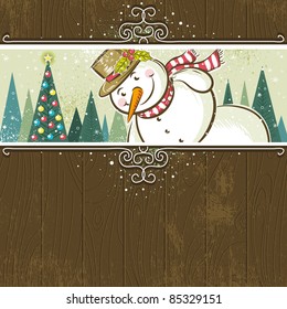 christmas background with snowman,  vector illustration