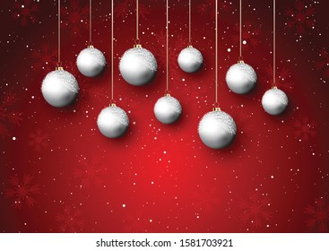 Christmas background with snowy baubles on a snowflake design