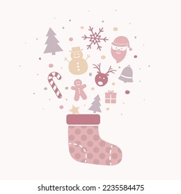 Christmas background with a sock full of presents. Vector