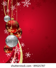 Christmas Background with sparkle swirl and Red Baubles