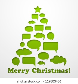 Christmas background with  speech bubbles tree
