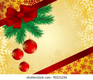 Christmas background with spheres and fur-tree branches.