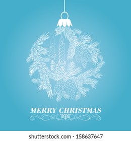 Christmas background with spruce and candles. Vector illustration.