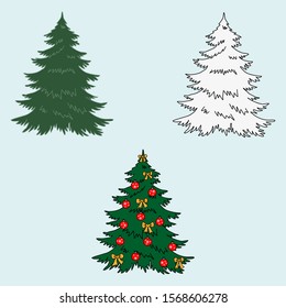 Christmas background. Spruce tree. New Year decorations on the Christmas tree.