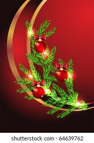 Christmas background with spruce twig and Christmas decorations