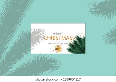 Christmas background with square paper banner and christmas tree banch shadows