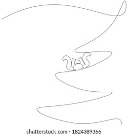 Christmas background. Squirrel animal on tree drawing. Vector illustration