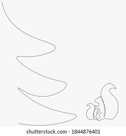 Christmas background with squirrels near christmas tree. Vector illustration