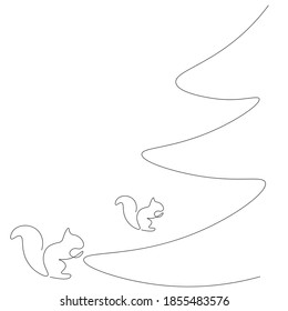 Christmas background with squirrels and tree. Vector illustration