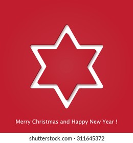 Christmas background star cut from paper on red background. Vector illustration 