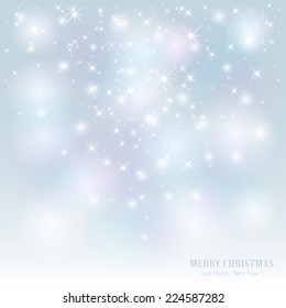 Christmas background with stars and blurry lights, illustration.