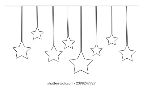 Christmas background with stars. Continuous one line drawing. Vector illustration