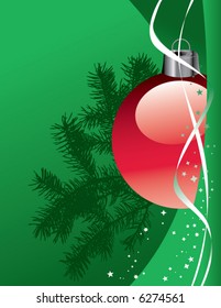 A Christmas background with stars, ribbon and ornaments