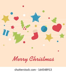 Christmas background with stars, trees, baubles and socks