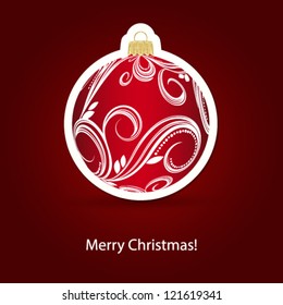 Christmas background. Sticker ball. Vector illustration.