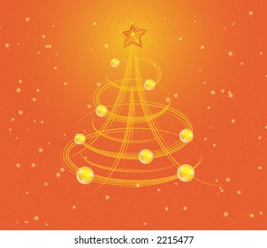 Christmas background with stylized tree and christmas baubles, vector illustration