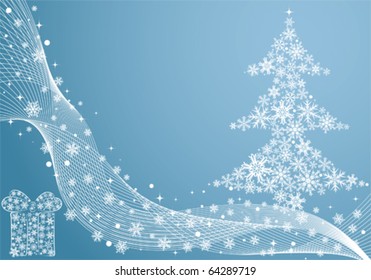 Christmas background with stylized tree and gift, element for design, vector illustration