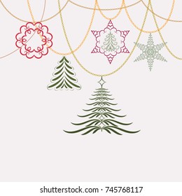 Christmas Background. Stylized Christmas trees and snowflake,