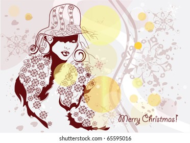 Christmas background with stylized woman