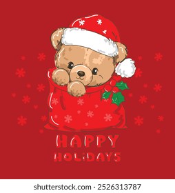 christmas background with teddy bear hand drawn cute illustration vector sketch illustration