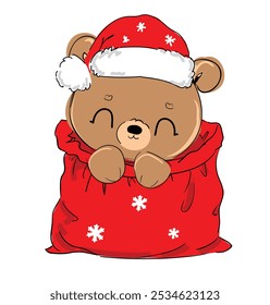 fundo de natal com ursinho de pelúcia mão desenhada ilustração bonito vetor esboço ilustração