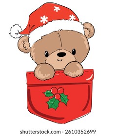 christmas background with teddy bear hand drawn cute illustration vector sketch illustration