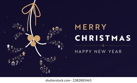 Christmas background template decorated with mistletoe made with Christmas motif icons (blue)