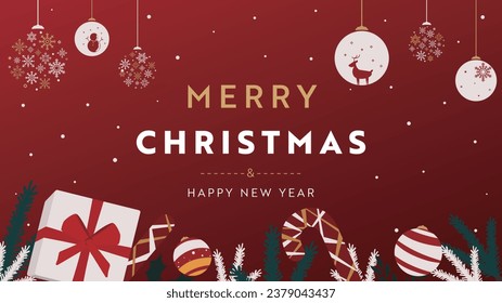 Christmas background template decorated with presents, candies and ornaments (red)
