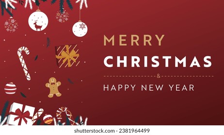 Christmas background template decorated with presents, and ornaments gingerbread men (red)