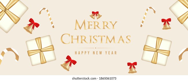 Christmas background template with green and golden decoration