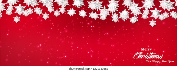 Christmas background template, RED background with snow, vector illustration