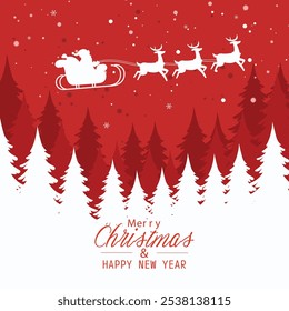 Christmas background template silhouette dynamic santa sleighing reindeers