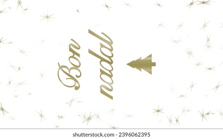 
Christmas background with the text "Bon Nadal" handmade in Catalan. Christmas banner with white background with gold text and vertical stars.
