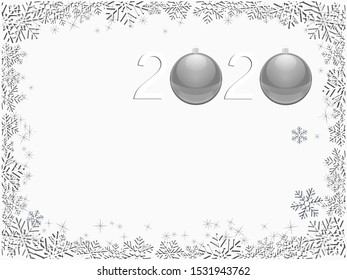 Christmas background with text congratulation with Christmas balls and snowflakes