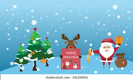 Christmas background that have cute Santa Claus and reindeer. vector illustration.