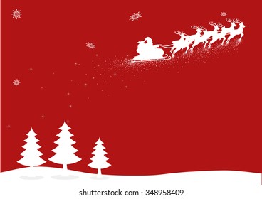 Christmas background or theme, Santa Claus flying with his sleigh