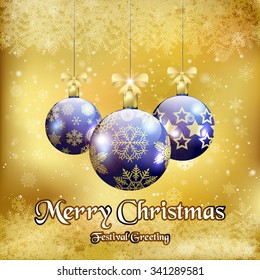 Christmas background with three Christmas baubles / Christmas greeting card with Christmas balls
