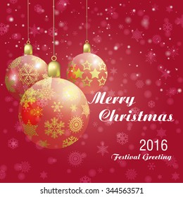 Christmas background with three Christmas baubles / Christmas greeting card with Christmas balls
