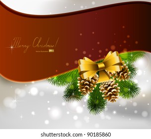 Christmas background with three cones and fir tree