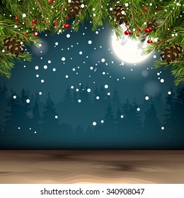 Christmas background with traditional decorations and empty space