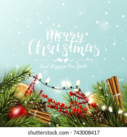 Christmas background with traditional decorations and place for your message