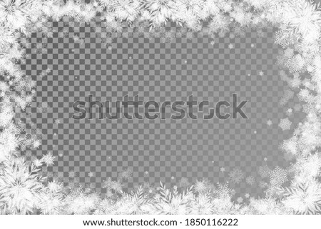  Christmas background with transparent basis and lots of snowflakes around the frame light rectangular. Snowfall