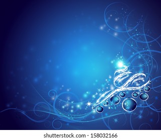Christmas background with tree, balls and stars 