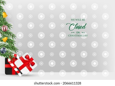 Christmas background with christmas tree, bell, christmas ball and gift box with copy space. Perfect for christmas banner, promotion, flyer. EPS10 format