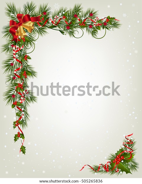 Christmas Background Tree Branch Border Berry Stock Vector (royalty 