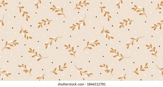 Christmas background with tree branches and snowflakes. Vector seamless pattern with mistletoe.