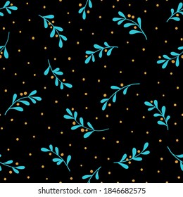 Christmas background with tree branches and snowflakes. Vector seamless pattern with mistletoe.