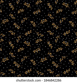 Christmas background with tree branches and snowflakes. Vector seamless pattern with mistletoe.